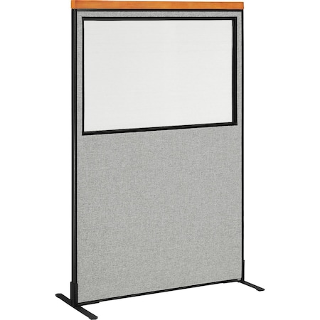 Global Industrial 48-1/4W x 97-1/2H Deluxe Freestanding Office Partition Panel with Partial Window, Gray 695793WFGY